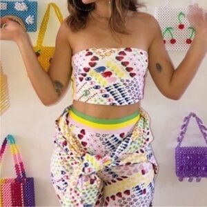 SUSAN ALEXANDRA X CHAMPION Allover Print Cropped Tube Top Size Small